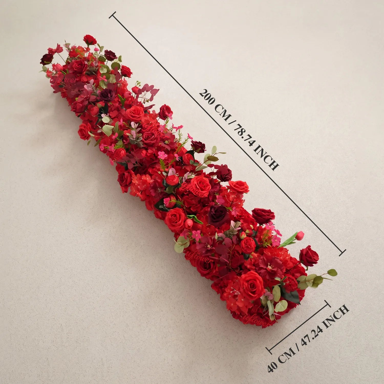 Uflower Red Floral Row Wedding & Party Table Runner Decor MC80315-01