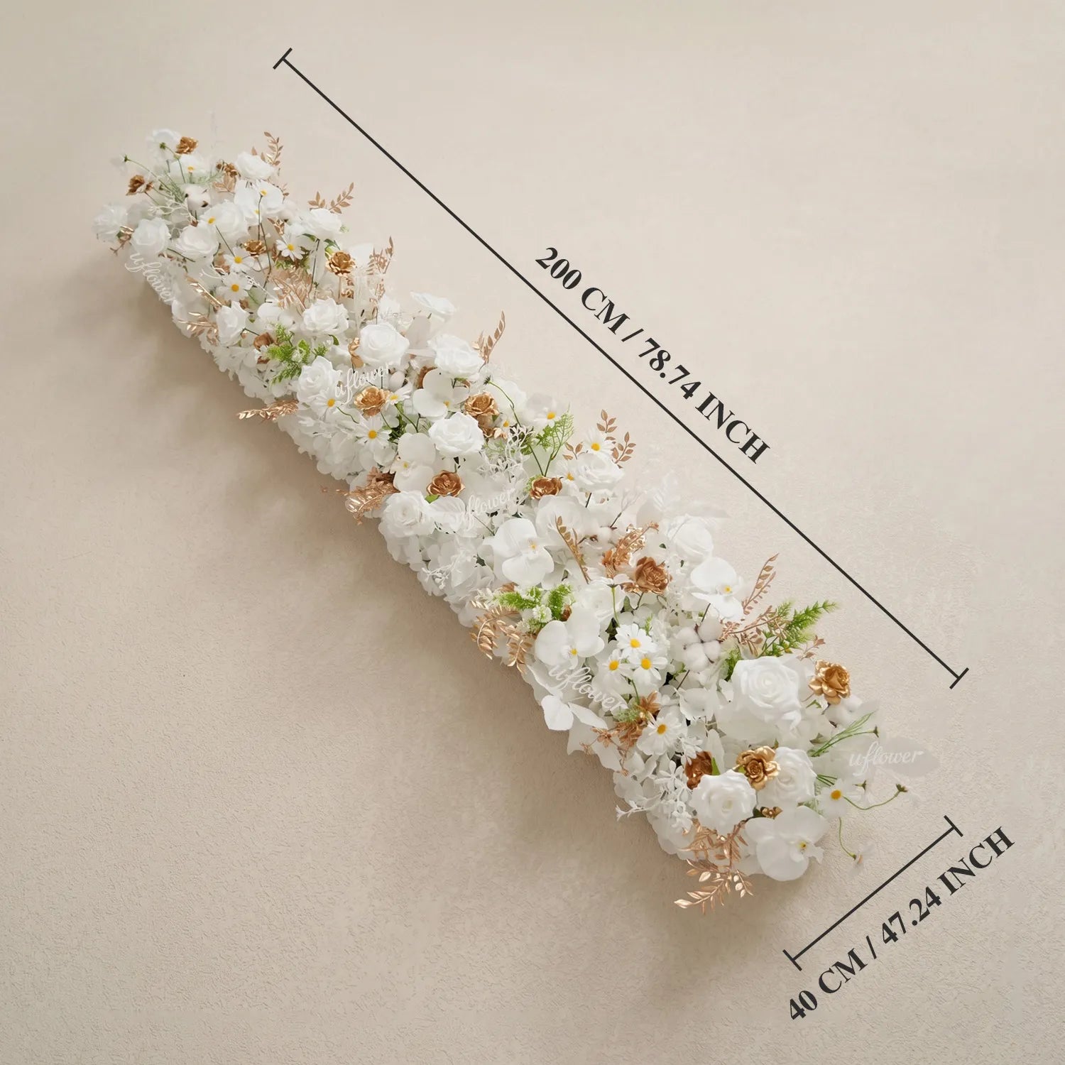 Uflower White Gold Floral Row Wedding & Party Table Runner Decor MC80314-01