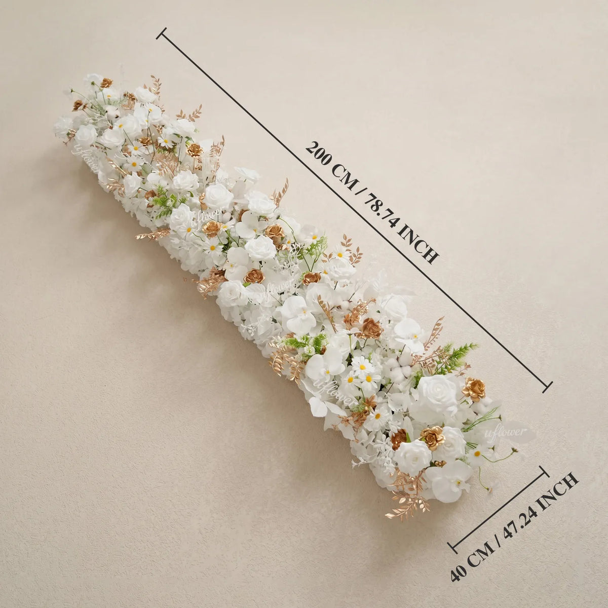 Uflower White Gold Floral Row Wedding & Party Table Runner Decor MC80314-01