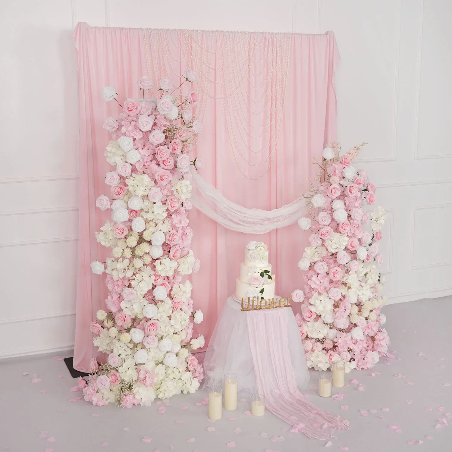 Uflower Artificial Pink White Wedding KT Backdrop Flower Row Decor SET80126 - Uflower