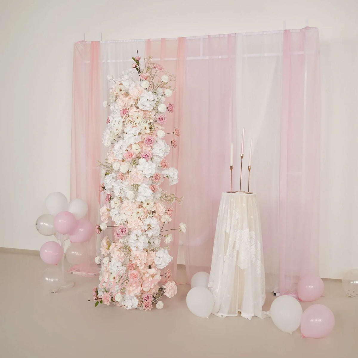 Uflower Artificial Pink White Flower Row Wedding KT Backdrop Decor MC80144-01 - Uflower