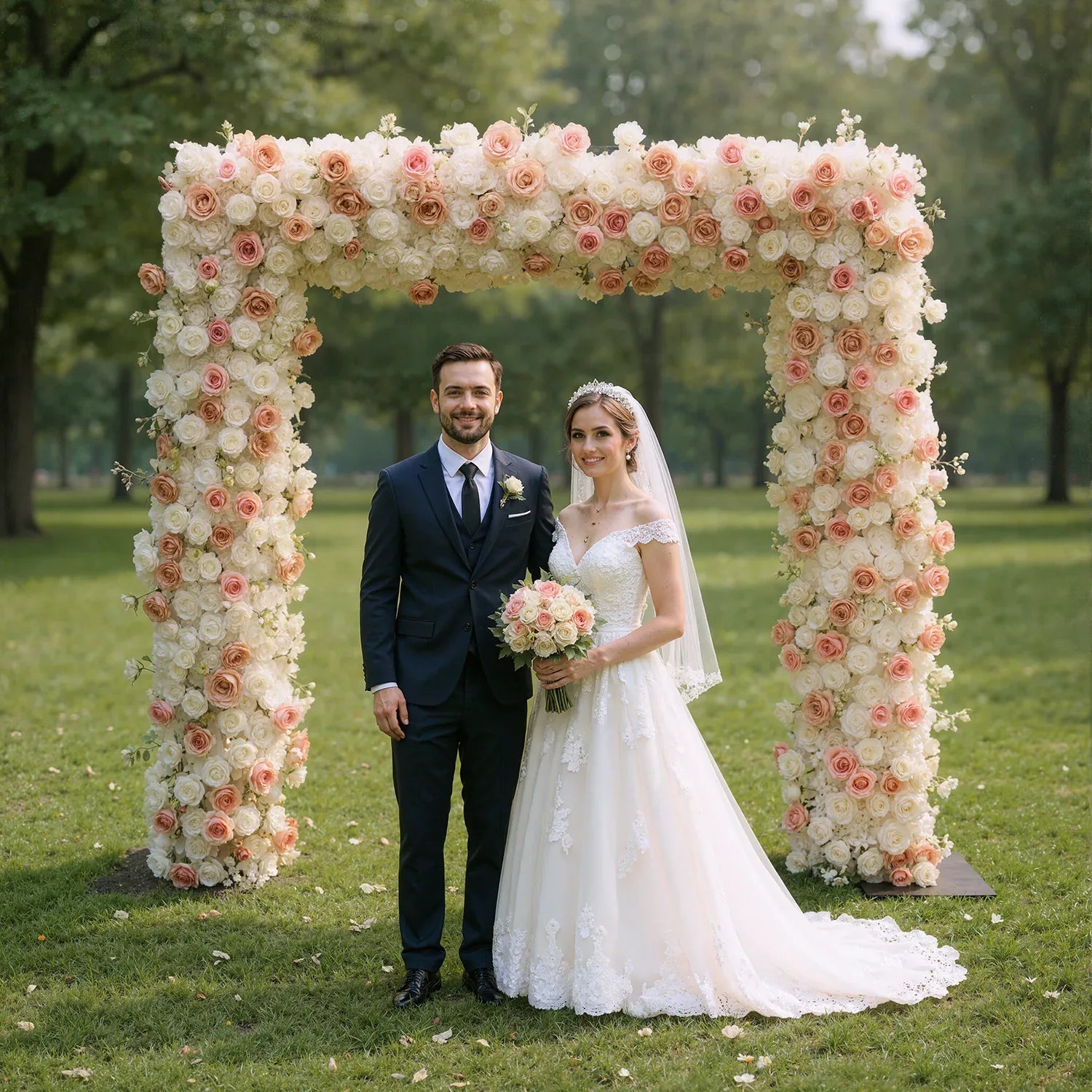 Uflower Pink Khaki Rose Wedding Background Flower Arrangement Arch Decoration SET80114 - Uflower