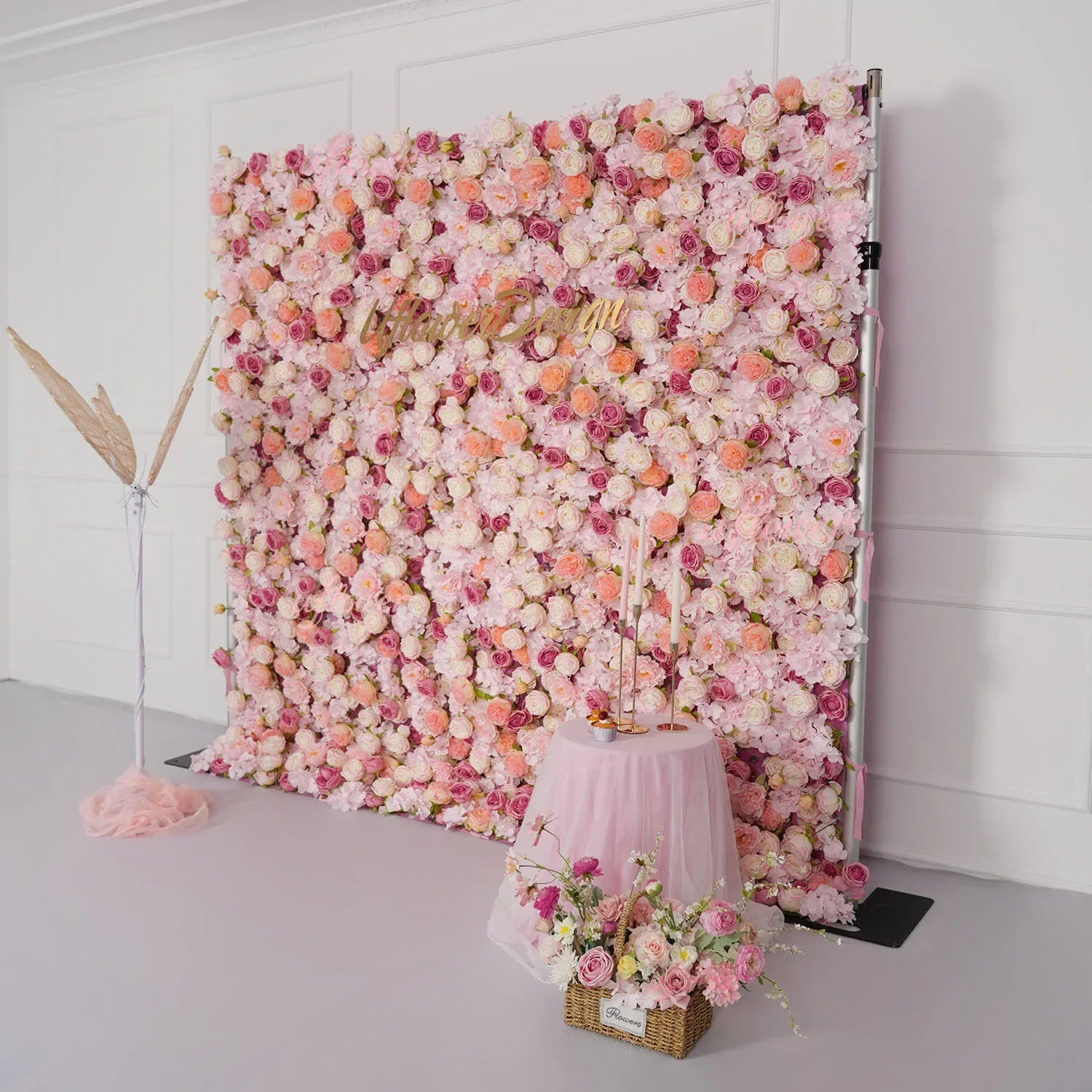 Uflower Flower Wall Pink Rose Floral Backdrop Wedding Party Proposal Decor SET80158 - Uflower