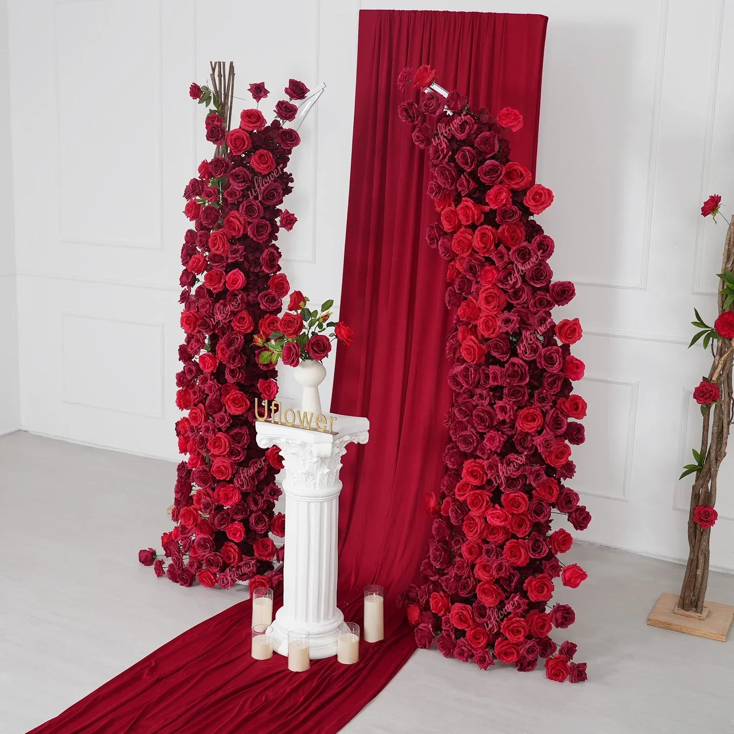 Uflower Red Rose Floral Horn Arch Wedding Party Backdrop Decor SET80204 - Uflower