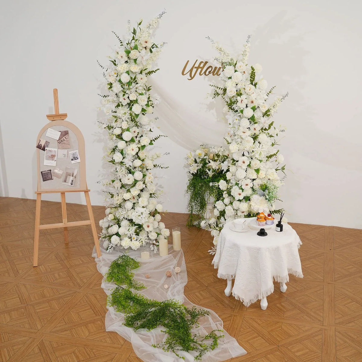 Uflower White Greenery Arrangement Floral Horn Arch Wedding Party Backdrop Decor SET80189 - Uflower