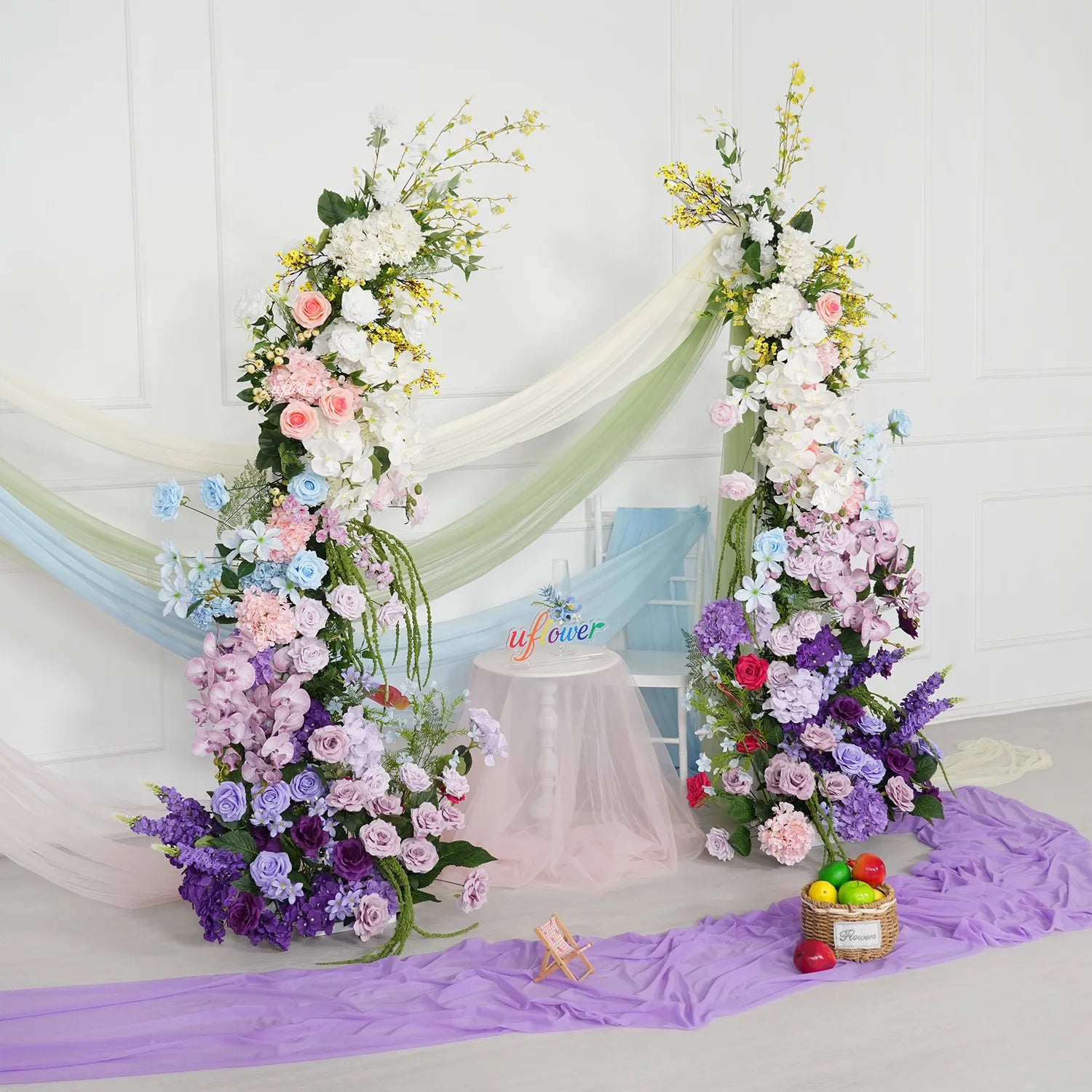Uflower Purple Horn Arch Wedding Backdrop Party Event Decor Props SET80250-01