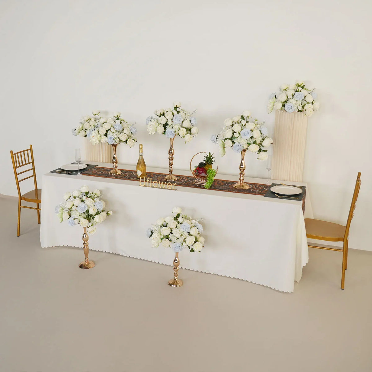 Uflower White Rose Wedding Table Centerpiece Flower Arrangement MD80041-01 - Uflower