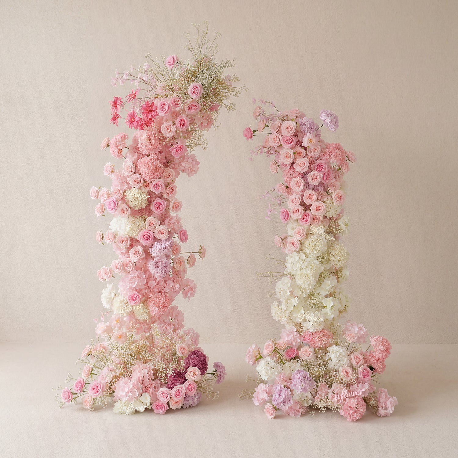 Uflower Pink White Floral Horn Arch Wedding Party Backdrop Decor SET80238