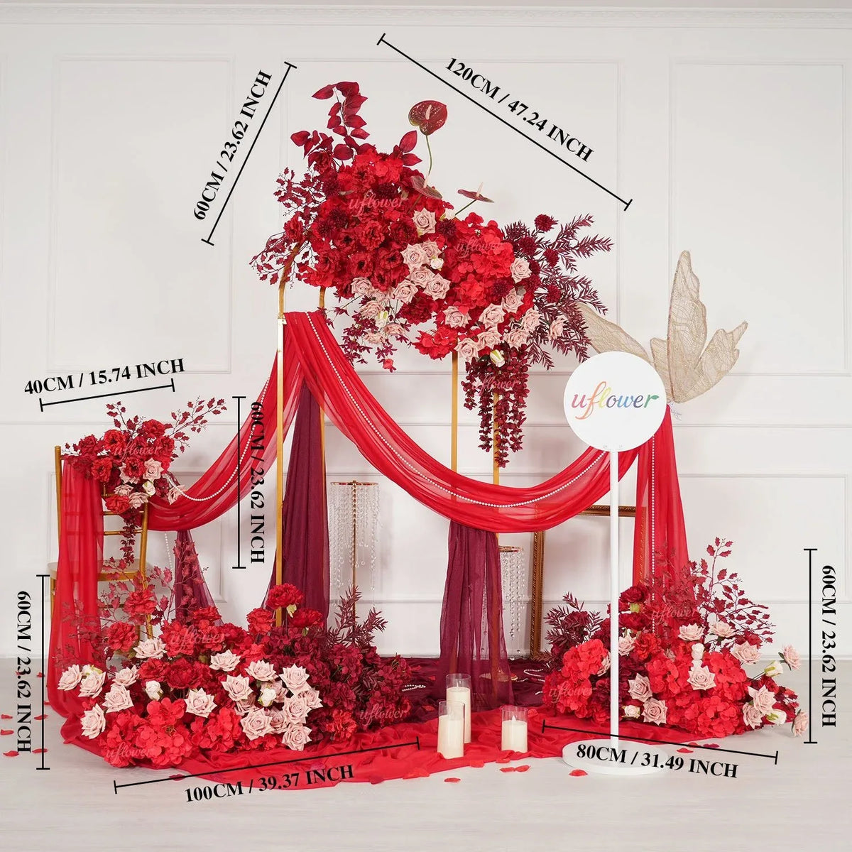 Uflower Red Flower Row Decor KT Board Wedding Arrangement Props SET80164 - Uflower