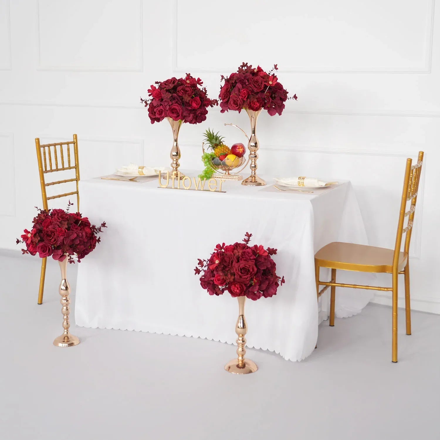 Uflower Red Table Centerpieces Floral Ball Wedding Decor Flower Arrangement MB80065-01 - Uflower