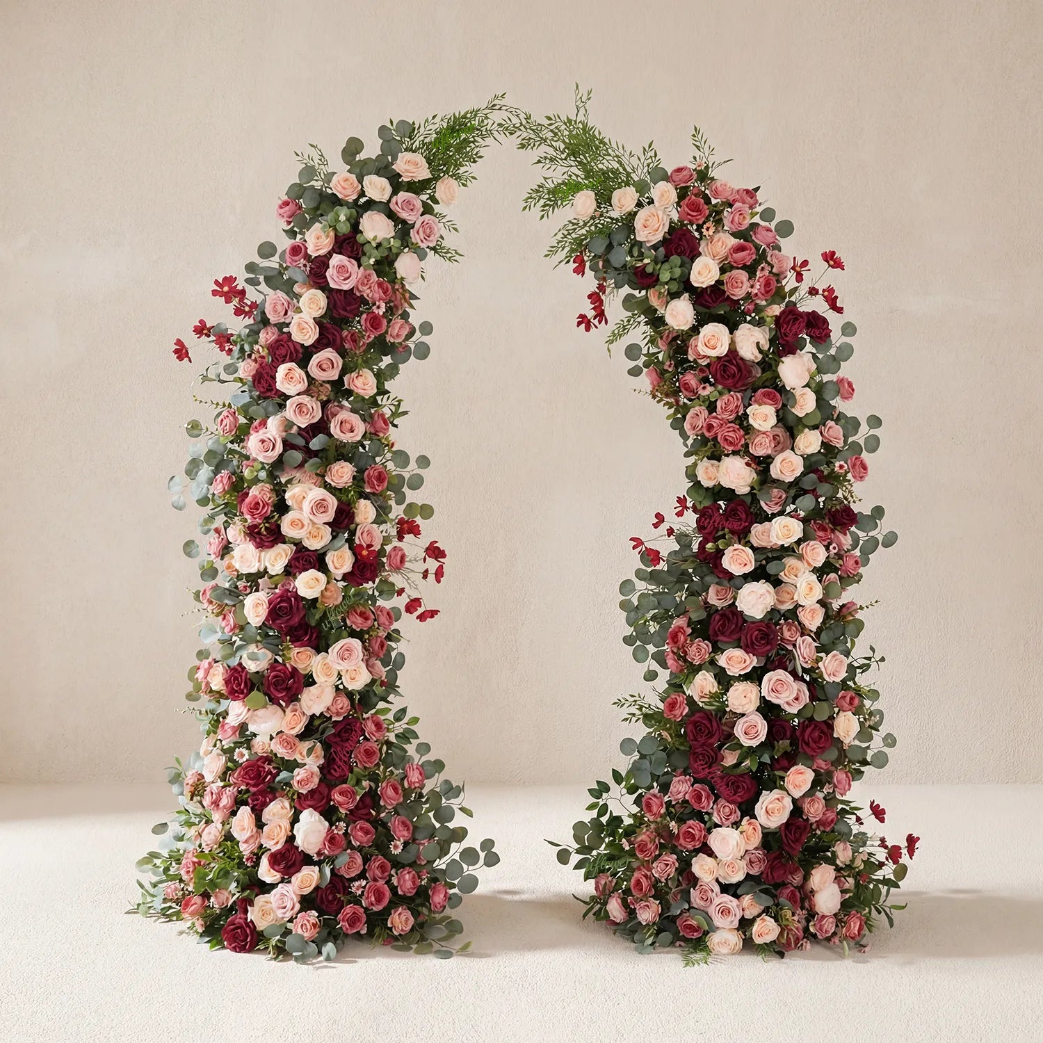 Uflower Pink Red Rose Floral Horn Arch Wedding Party Backdrop Decor SET80229