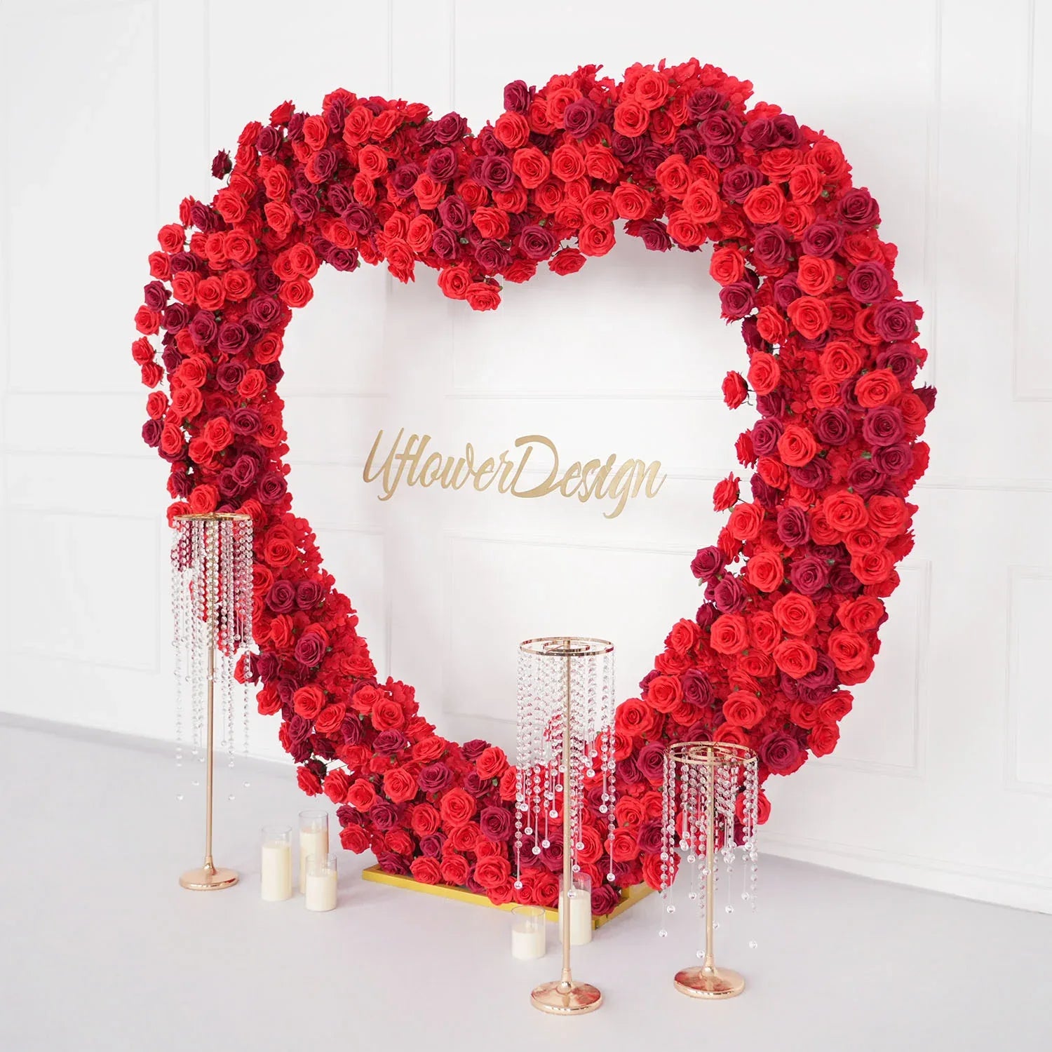 Uflower Luxury Red Rose Floral Arrangement Cloth Base Heart-Shaped Arch Props MC80130-01 - Uflower