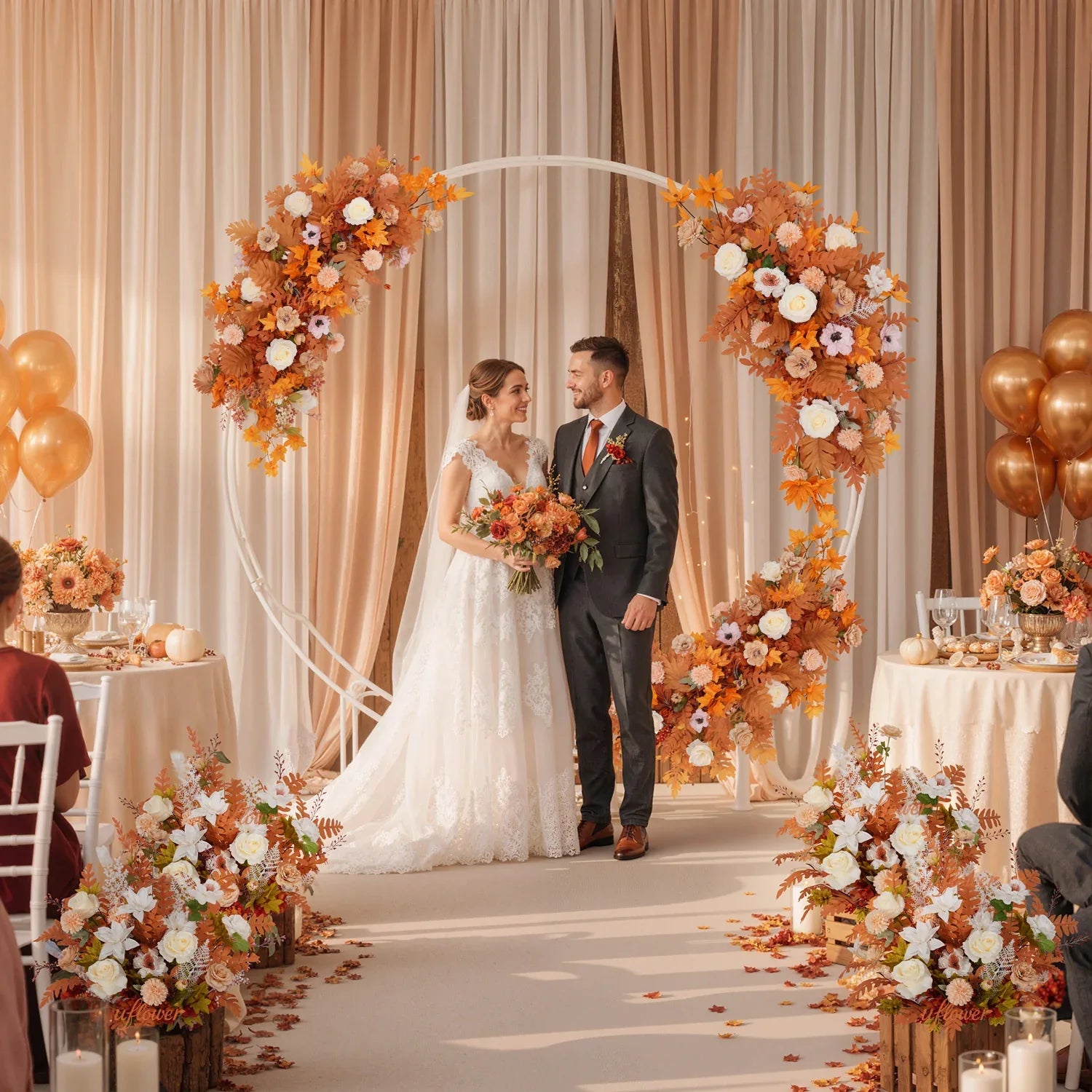 Artificial Orange Wedding KT Backdrop Flower Row Decor SET80073 - Uflower