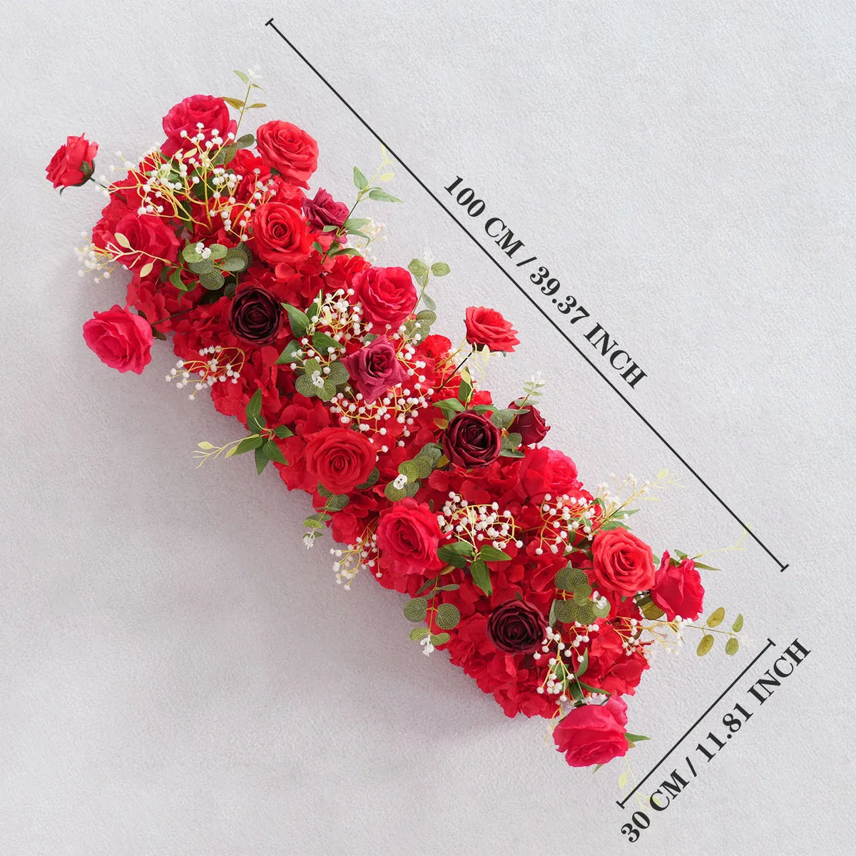 Uflower Artificial Red Rose Babysbreath Green Leaf Flower Row Wedding KT Backdrop Decor MC80131 - Uflower