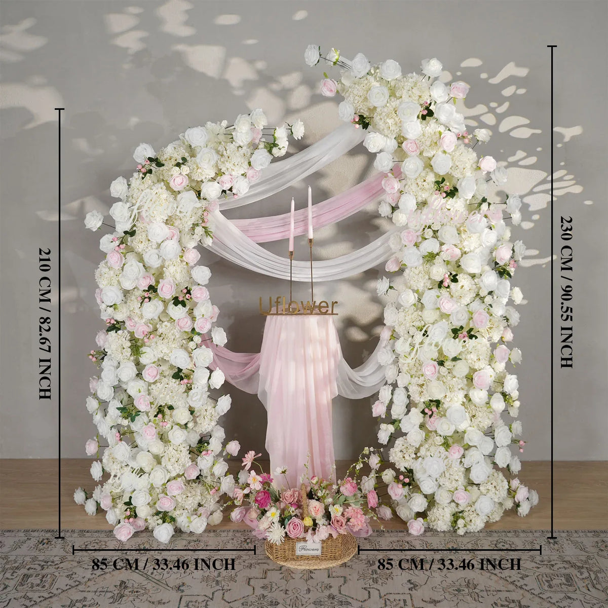 Uflower Pink White Rose Floral Horn Arch Wedding Party Backdrop Decor SET80143 - Uflower