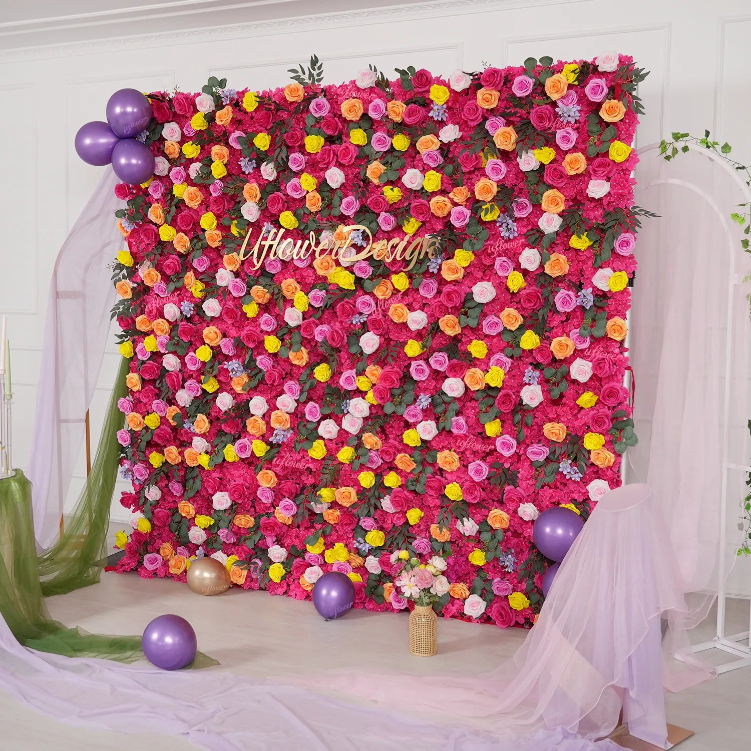 Uflower Coral Rose & Orange Floral Wall Wedding Backdrop Birthday Party Decor SET80240