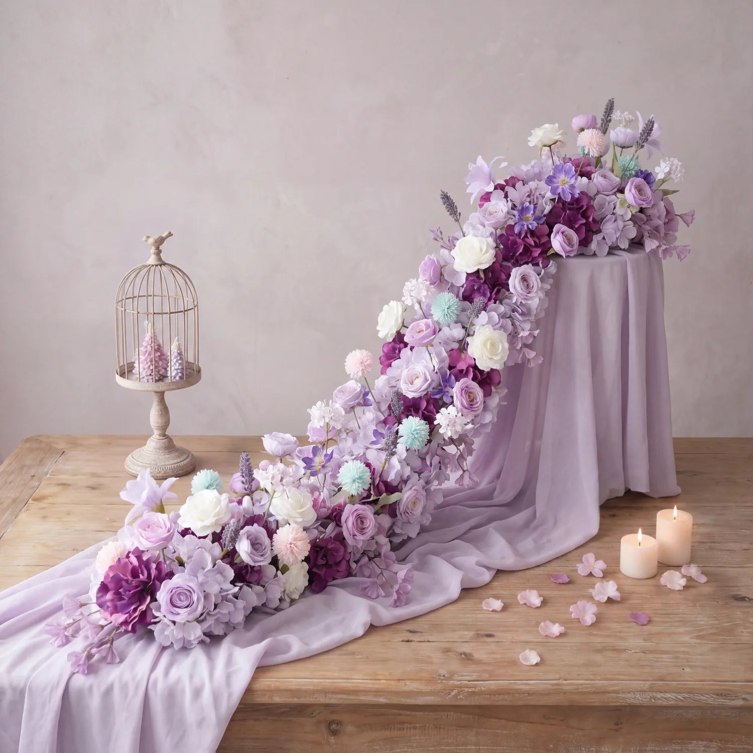 Uflower Taro Purple Wedding Decorations | One-Stop Wedding Styling with Arch, Bridal Bouquet, Chair Flowers & Floral Rows