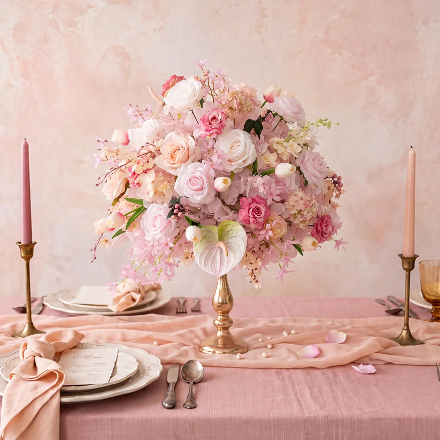 Uflower Pink Wedding Decorations | One-Stop Styling with Floral Wall, Table Flowers, Chair Flowers & Wreaths