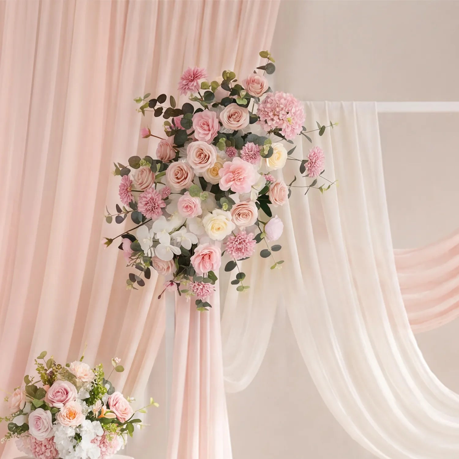 White & Pink One-Stop Wedding Flower Decor | Table Flower Balls, Ground Flowers & Flower Rows