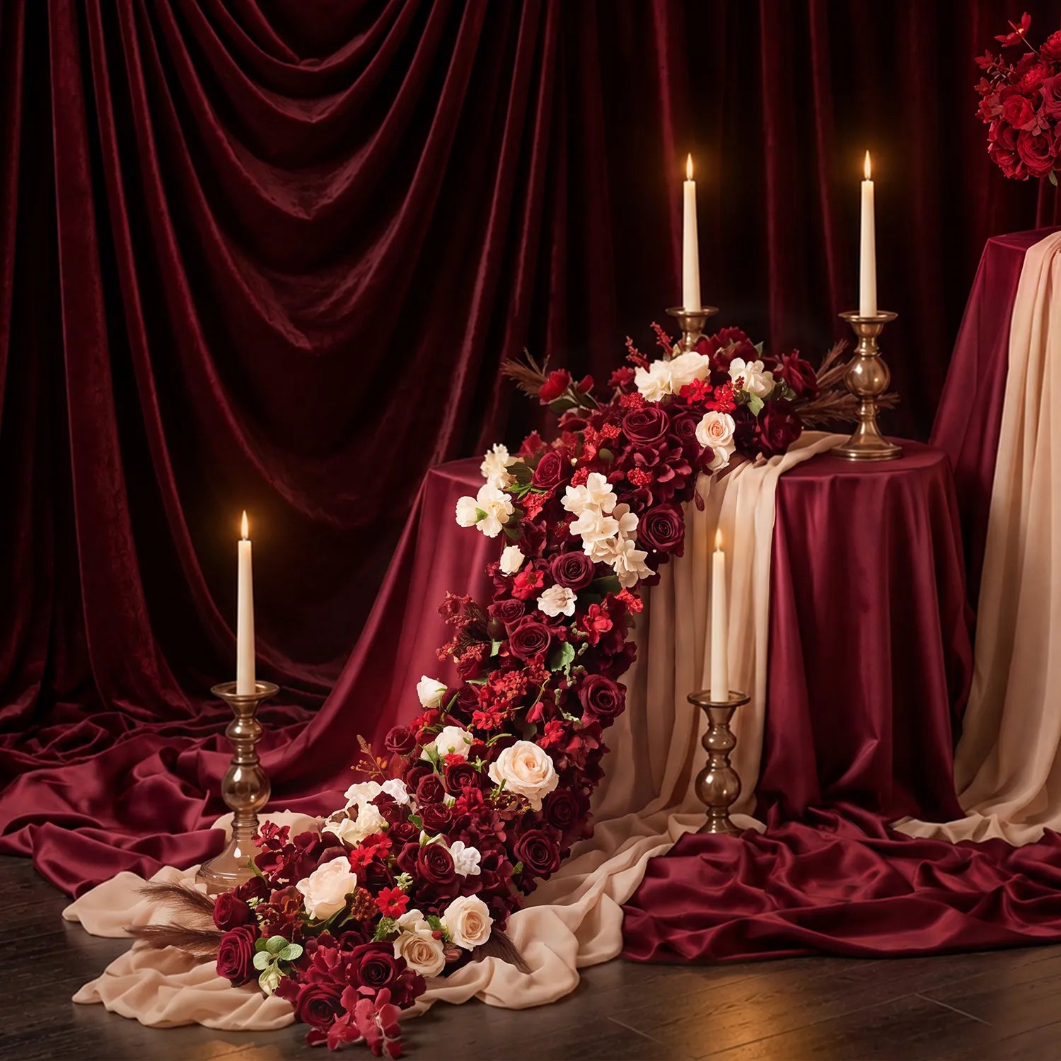 Uflower Red Wedding  Decoration | One-Stop Styling with Table Runner & Centerpiece