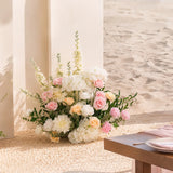 Romantic Pink Beach Wedding Decor | Ground Flowers & Table Flowers