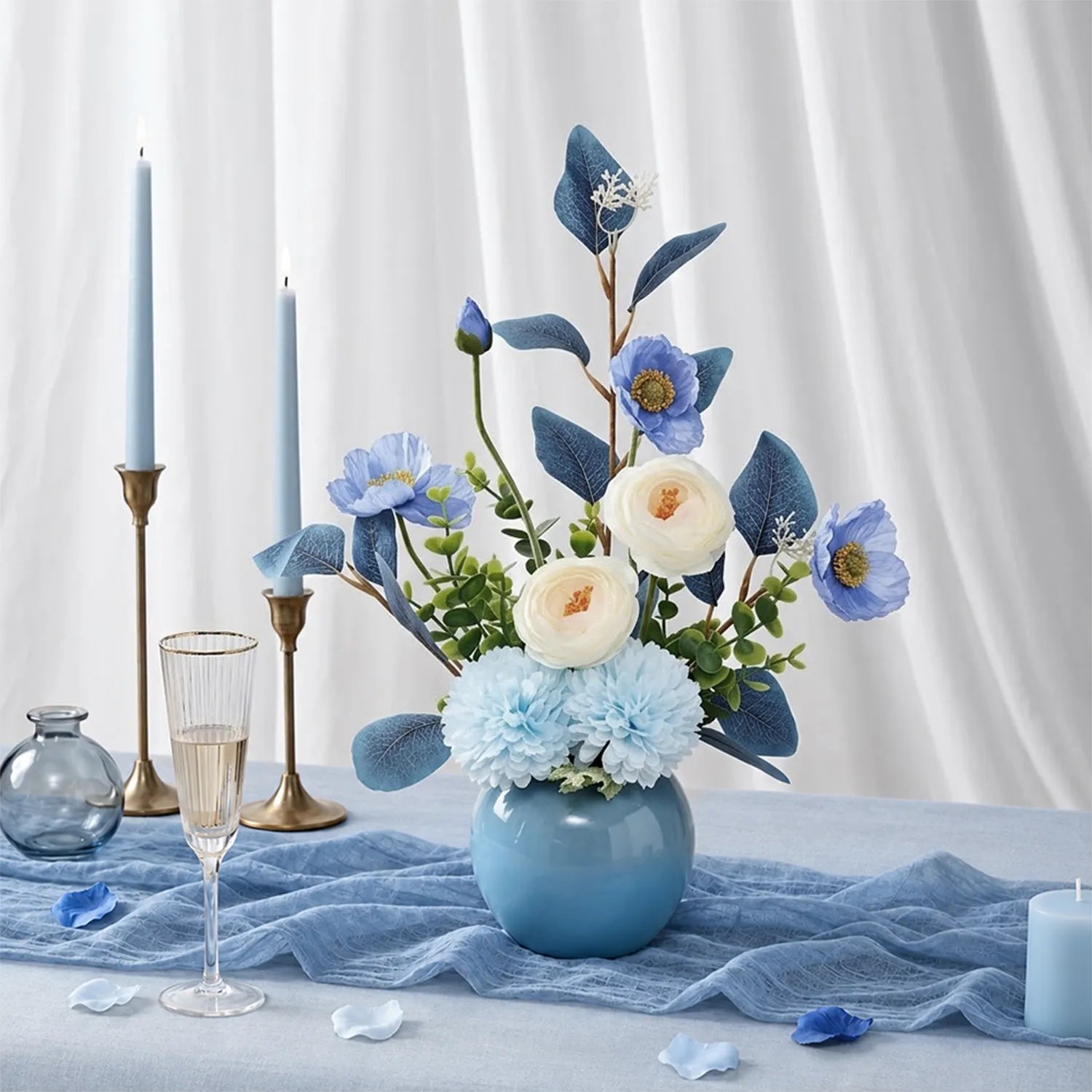 Uflower Romantic Blue Wedding Decor One-Stop Styling | Bridal Bouquet, Boutonnieres, Table Flowers