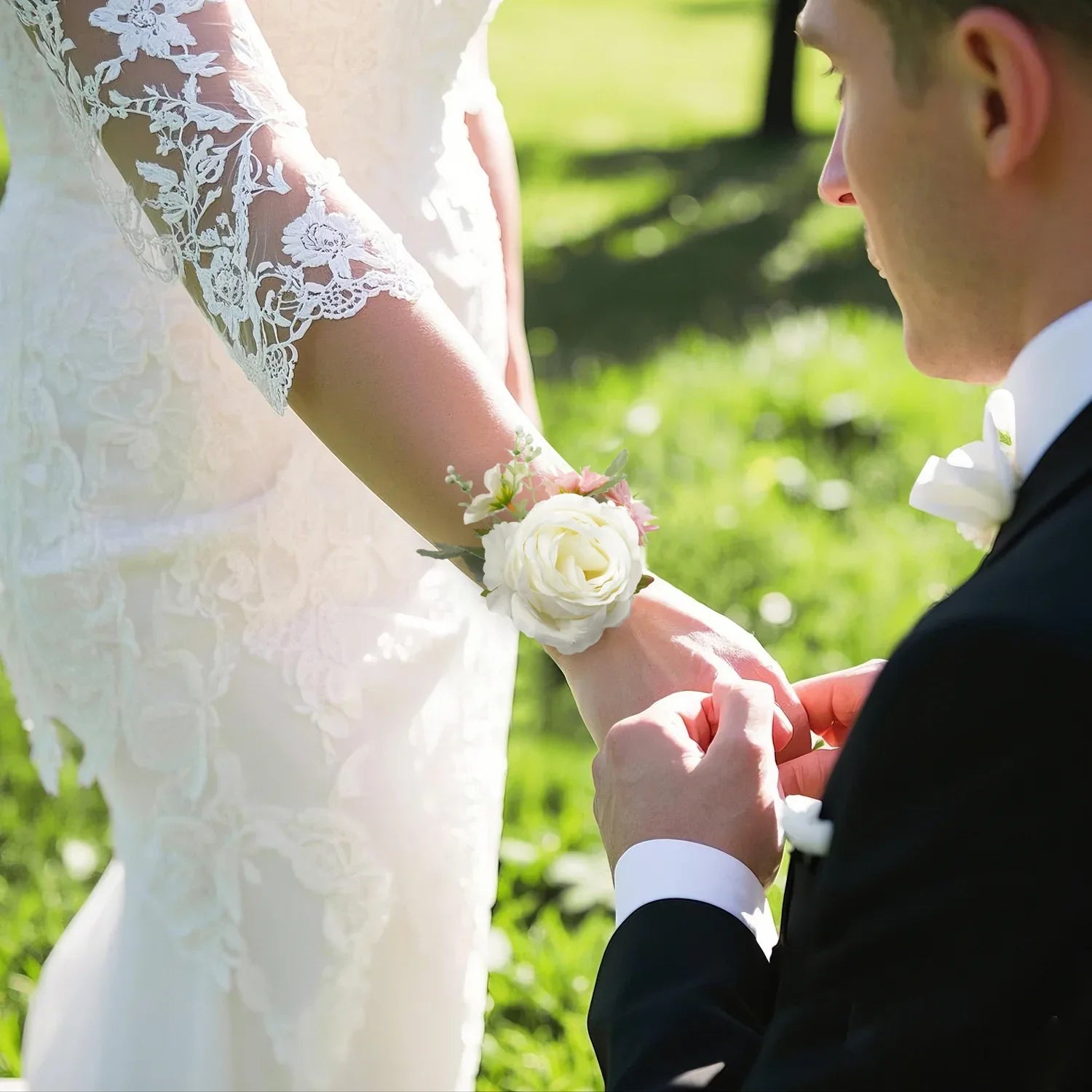 Uflower Pink White Series Bride Bouquet Wrist Corsage Groom Boutonniere Wedding Event Supplies SET80080-01 - Uflower