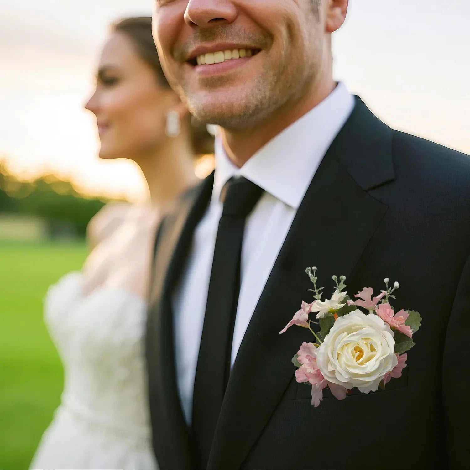 Uflower Pink White Series Bride Bouquet Wrist Corsage Groom Boutonniere Wedding Event Supplies SET80080-01 - Uflower