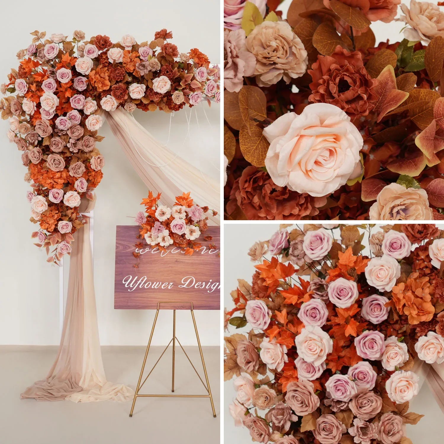 Uflower Artificial Autumn Pink Flower Row Wedding KT Backdrop Decor SET80122 - Uflower
