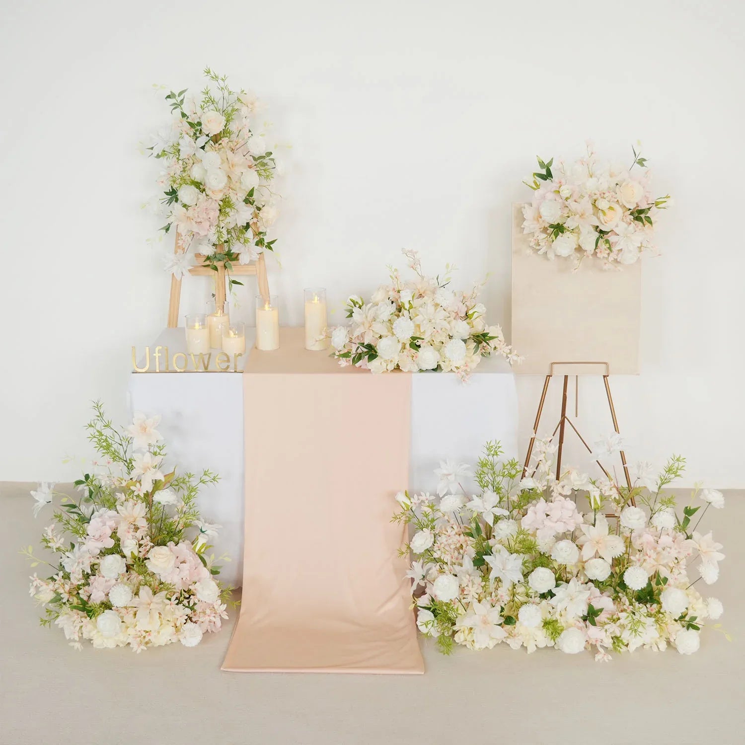 Uflower Artificial White Pink Wedding KT Backdrop Flower Row Decor SET80091 - Uflower