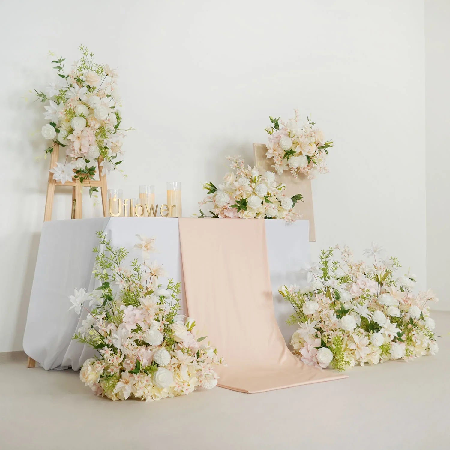 Uflower Artificial White Pink Wedding KT Backdrop Flower Row Decor SET80091 - Uflower