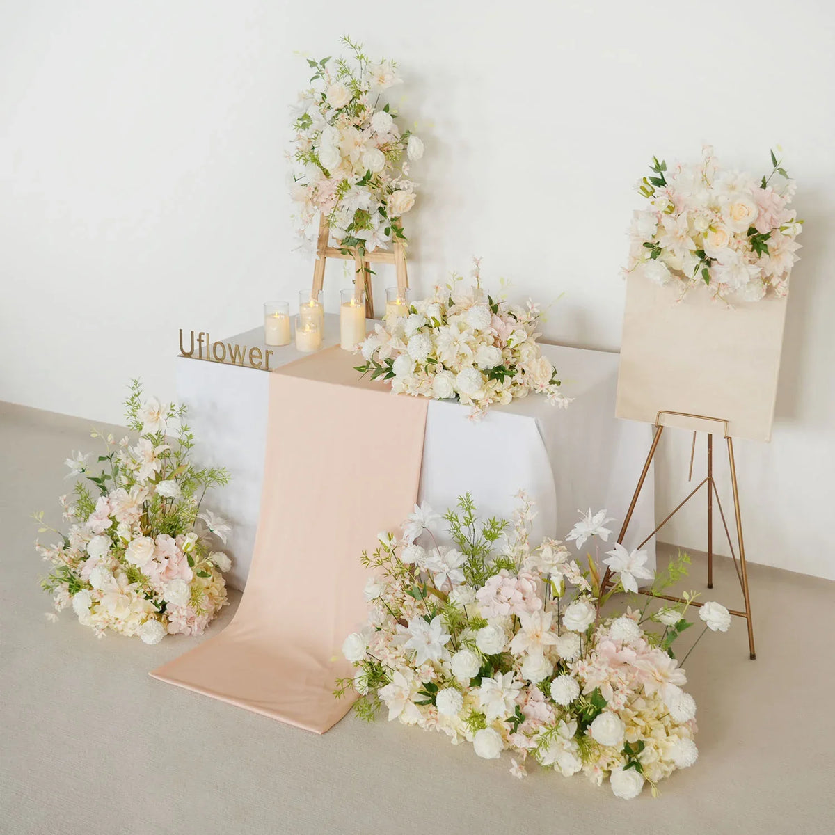 Uflower Artificial White Pink Wedding KT Backdrop Flower Row Decor SET80091 - Uflower