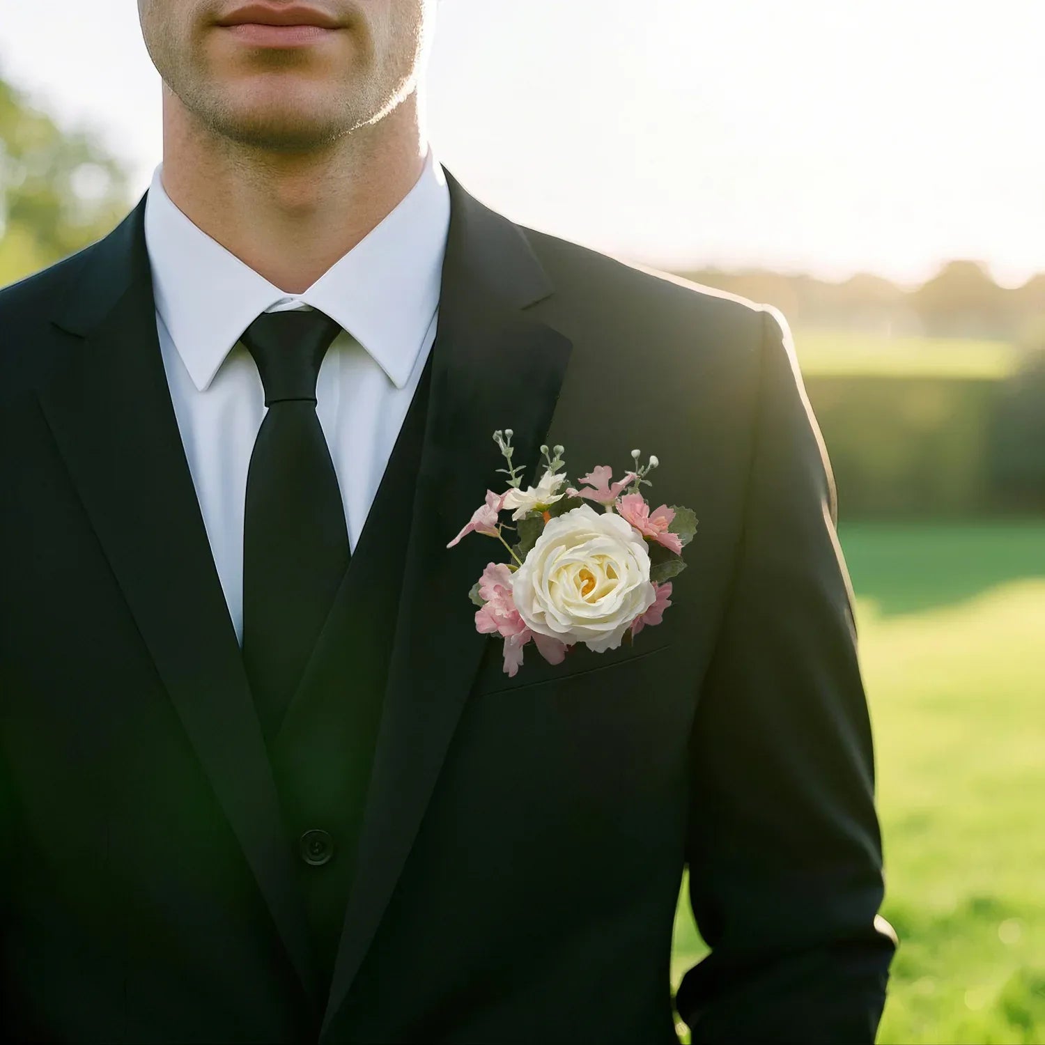 Uflower Pink White Series Bride Bouquet Wrist Corsage Groom Boutonniere Wedding Event Supplies SET80080-01 - Uflower