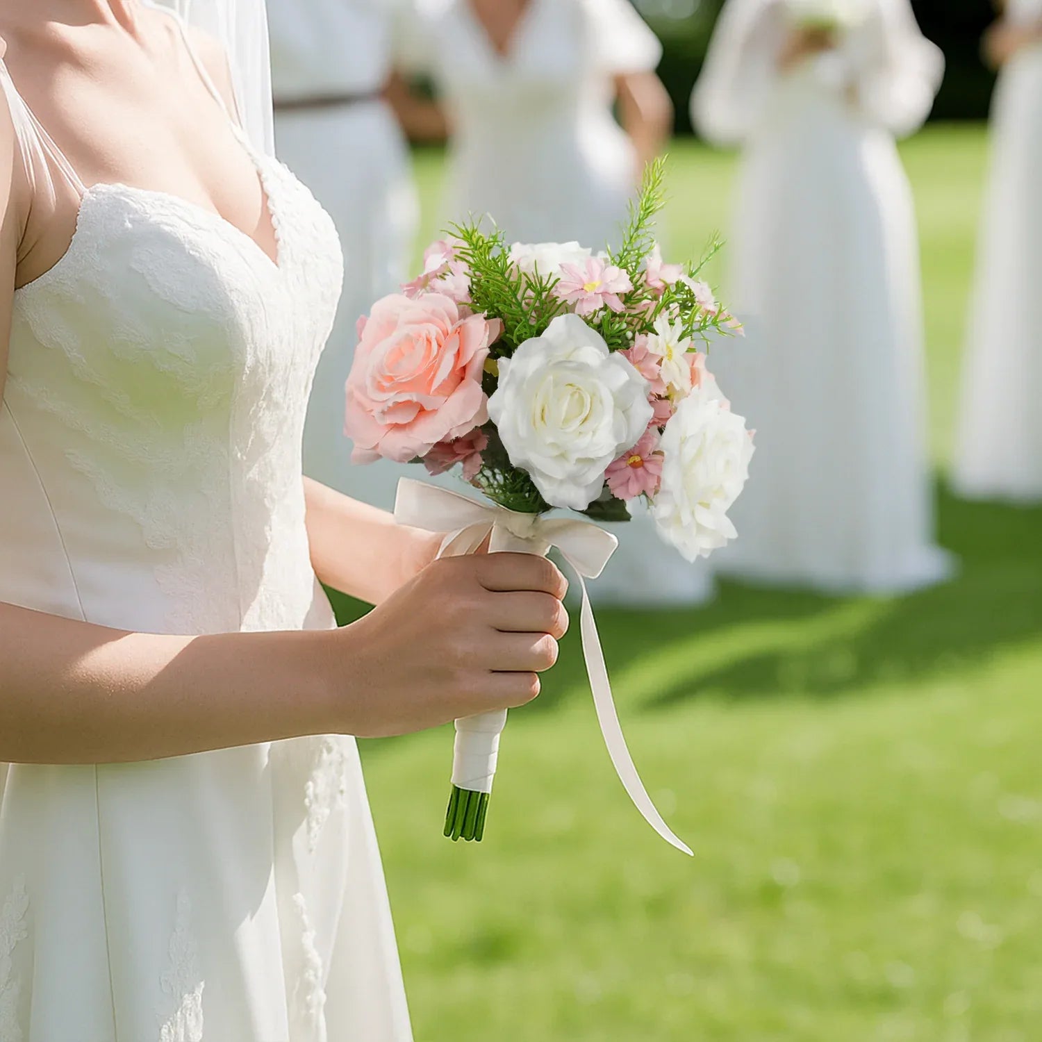 Uflower Pink White Series Bride Bouquet Wrist Corsage Groom Boutonniere Wedding Event Supplies SET80080-01 - Uflower