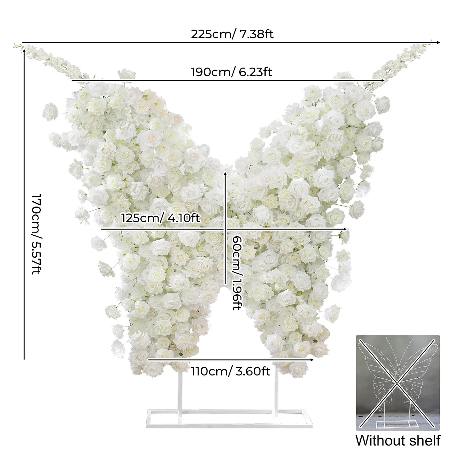 Uflower White Rose Butterfly Shaped Arch Wedding Party Backdrop Decor - Uflower