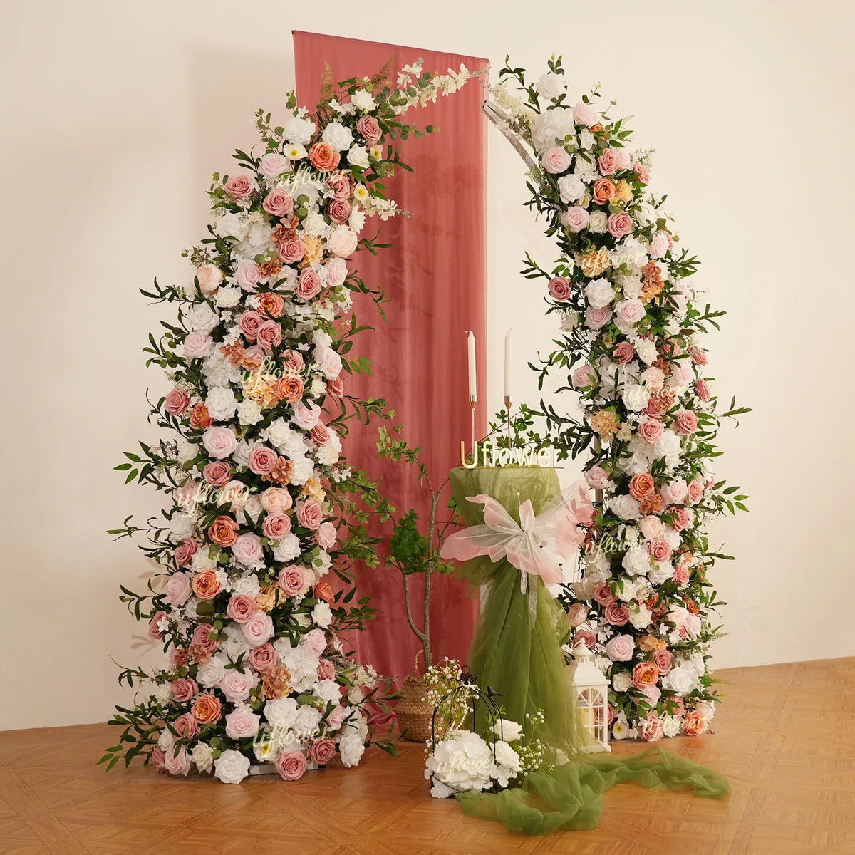 Uflower Blush Pink White Flower Horn Arch Wedding Party Birthday Backdrop Decor SET80191 - Uflower