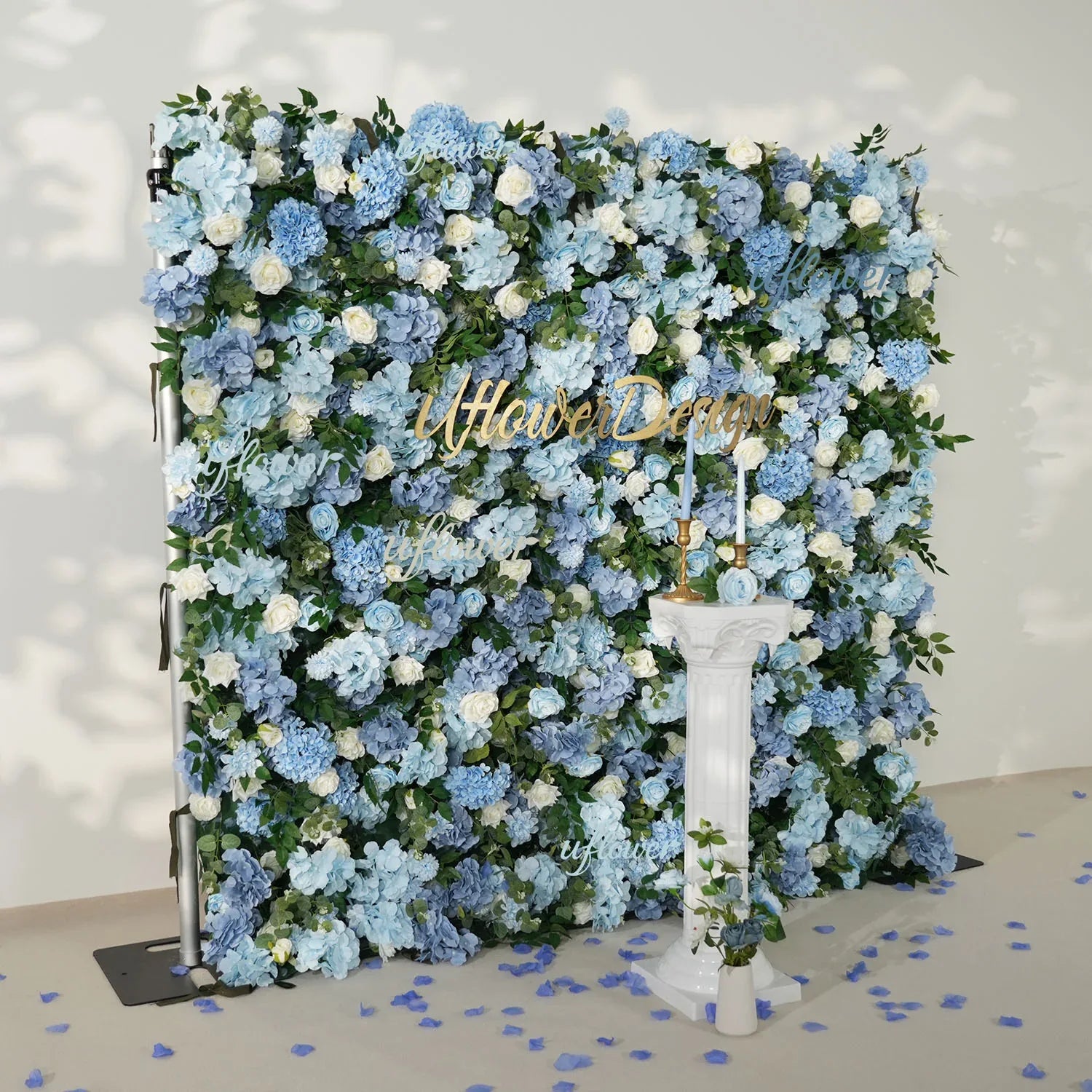 Uflower Blue White Flower Wall Floral Backdrop Wedding Party Proposal Decor SET80144 - Uflower
