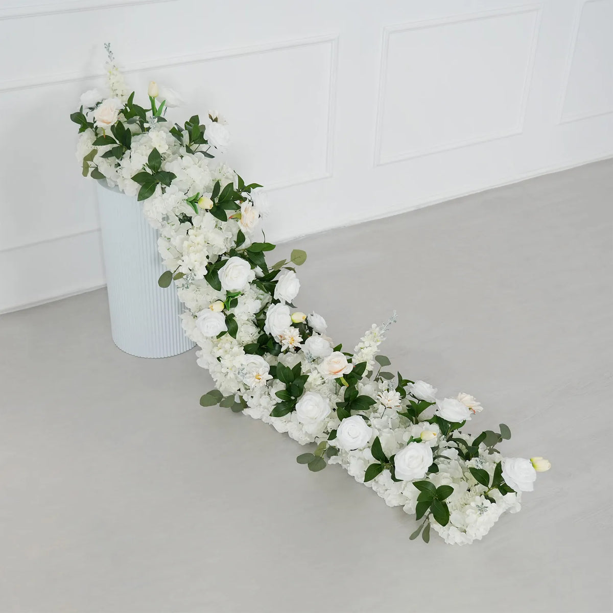 Uflower White Rose Greenery Sofa Table Runner Floor Flower Arrangement MC80222-04