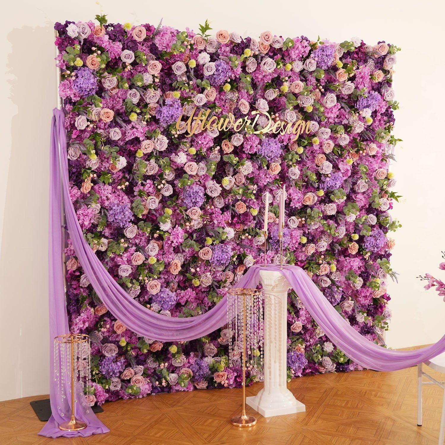 Uflower Flower Wall 3D Purple Hydrangea Floral Backdrop Wedding Party Proposal Decor SET80188 - Uflower