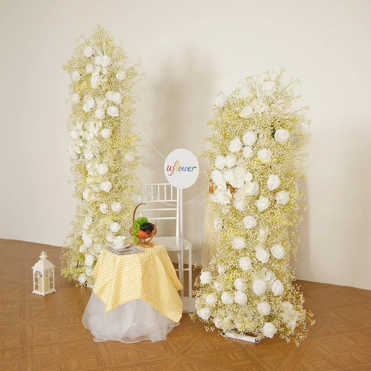 Uflower White Rose Baby Breath Wedding KT Backdrop Floral Arrangement SET80208 - Uflower