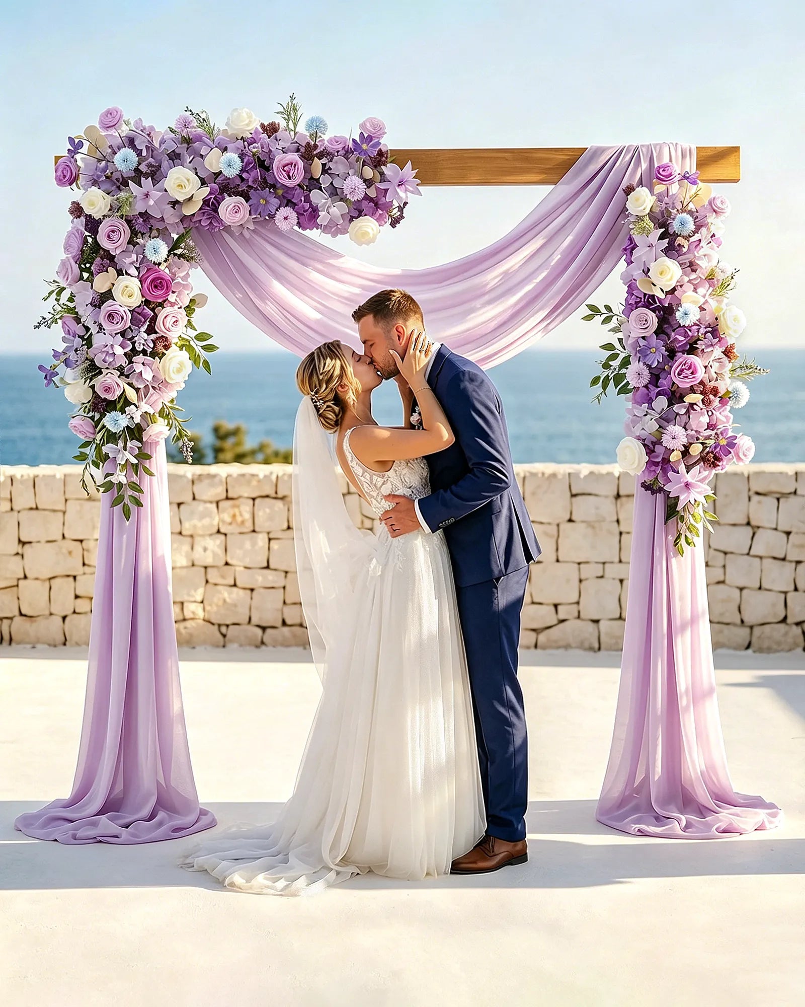 Uflower Purple White Flower Row with Drapes MC89007-01