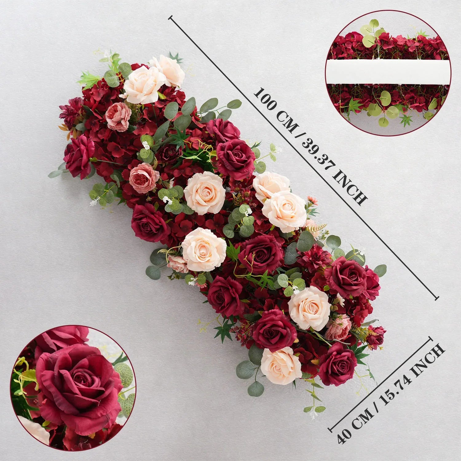 Uflower Artificial Red Rose Flower Row Wedding KT Backdrop Decor MC80124 - Uflower