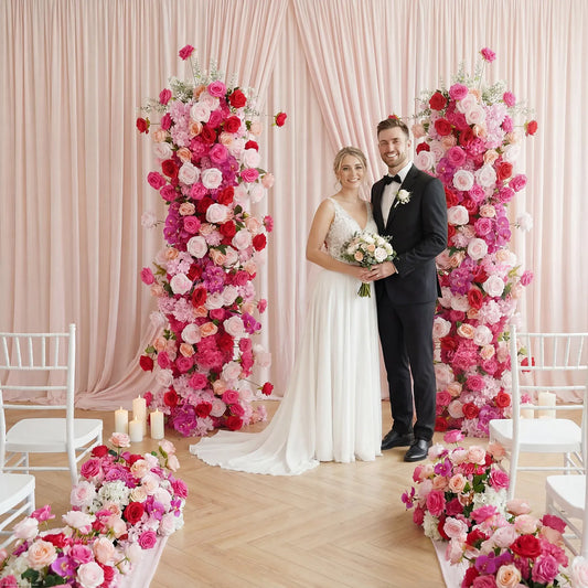 Uflower Arche de fond de mariage en roses roses Décoration de tableau KT Composition florale SET80082