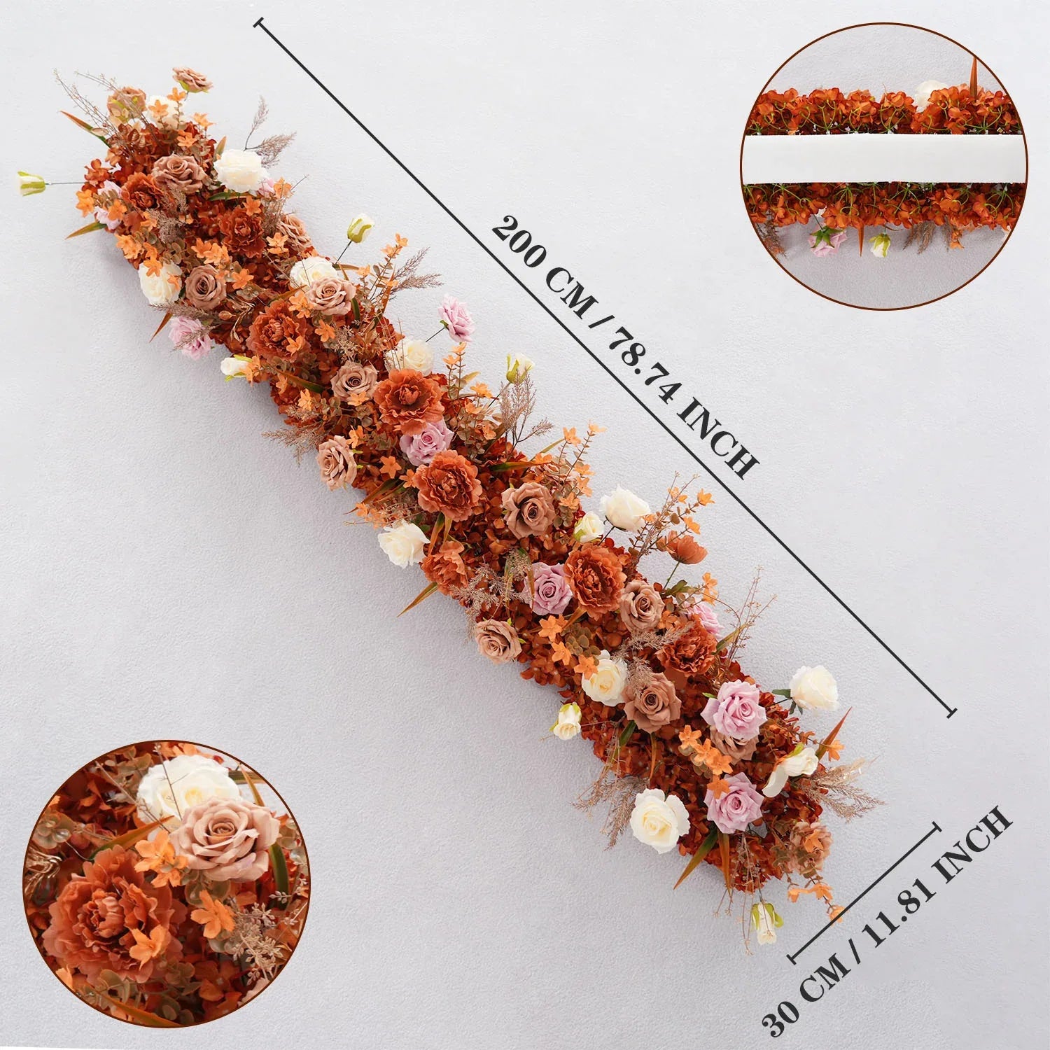 Uflower Artificial Autumn Brown Flower Row Sofa Table Runner Floor Flower Arrangement MC80117-01 - Uflower