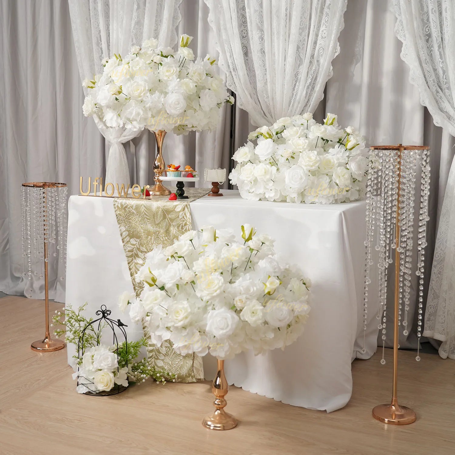 Uflower White Table Centerpiece Floral Ball Wedding Table Decoration MB80093-01
