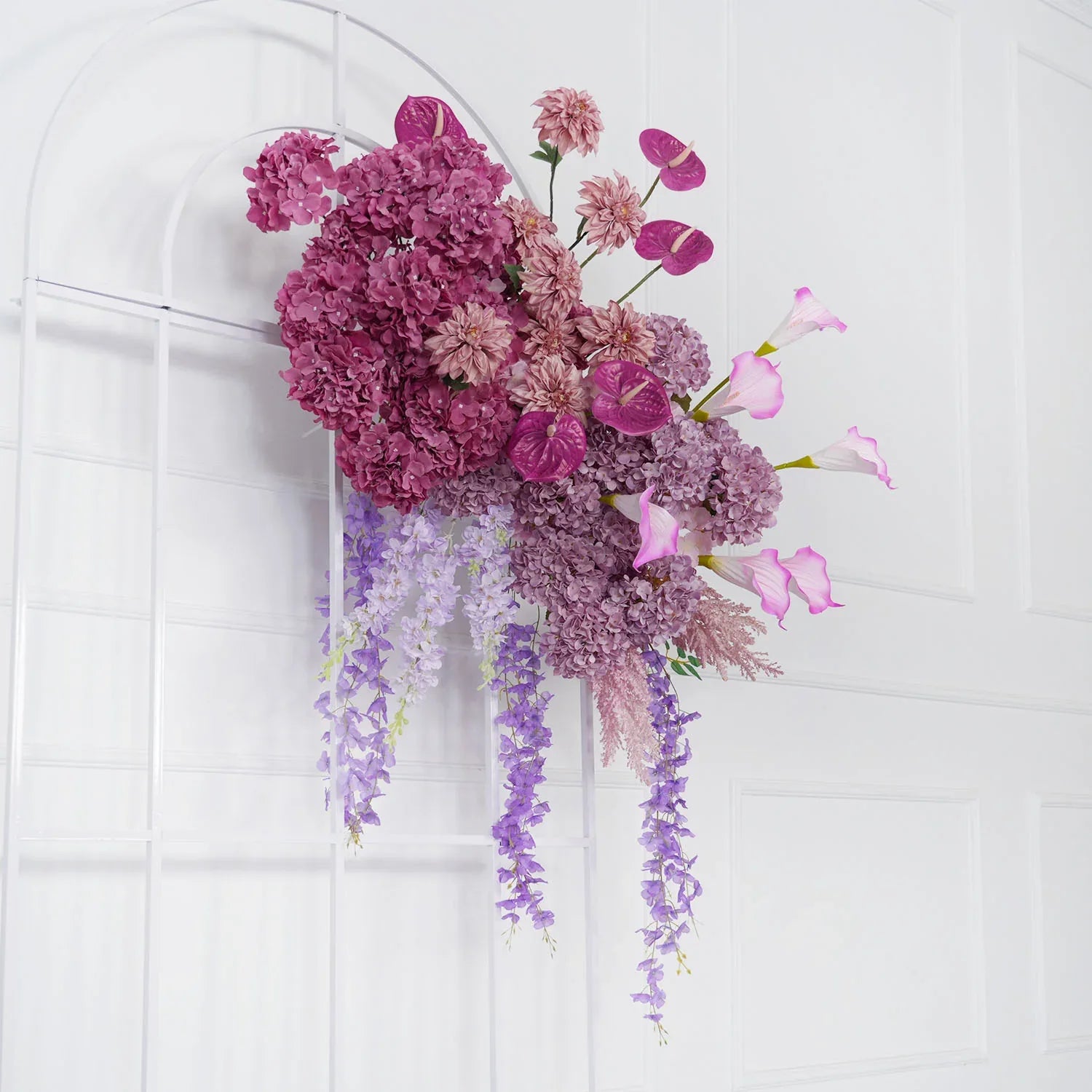 Uflower Rose Hydrangea Calla Lily Wedding Backdrop Arch Hanging Flower Row Floor Floral Arrangement SET80083 - Uflower