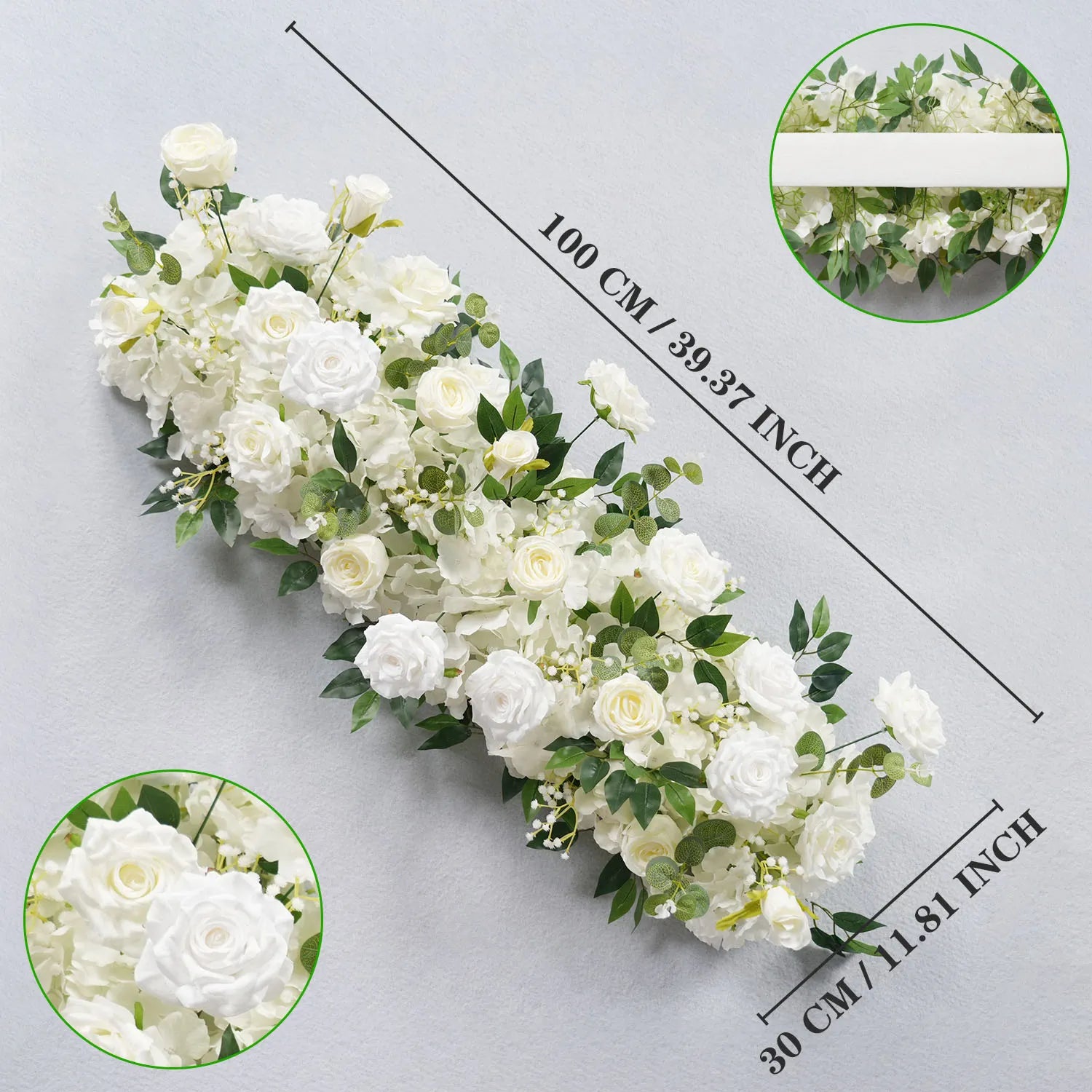 Uflower White Floral Arrangement Wedding Arch Backdrop Party Flower Row Decor MC80115-01