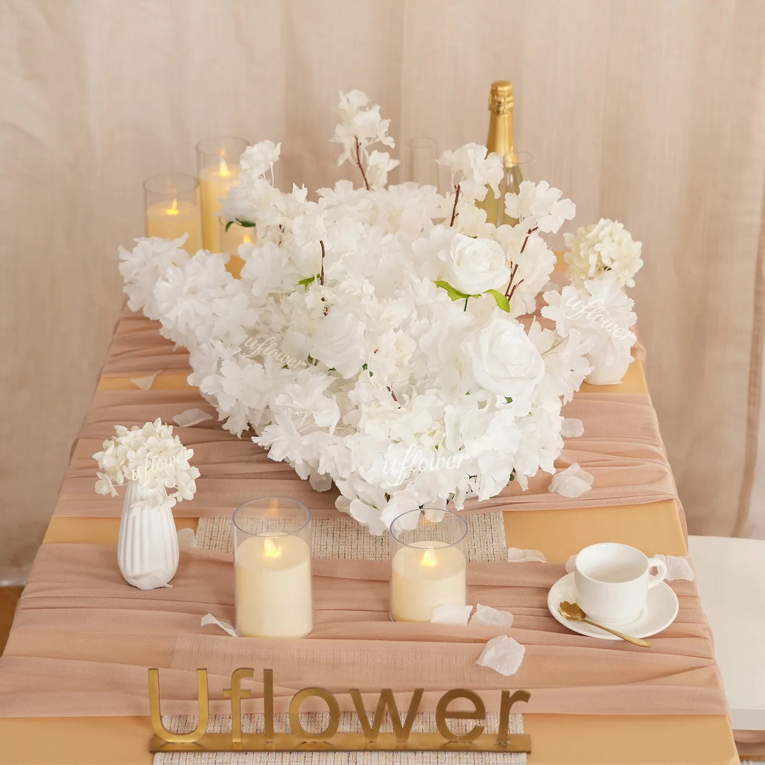 Uflower Artificial White Cherry Blossom Flower Row Wedding Decoration MC80205-01