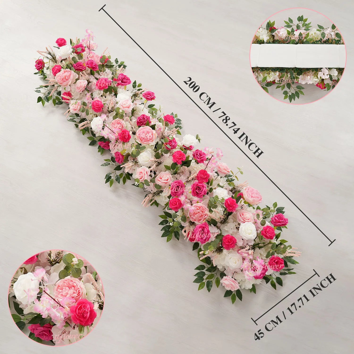 Uflower Pink Floral Arrangement Wedding Backdrop Party Flower Row Decor MC80083-01