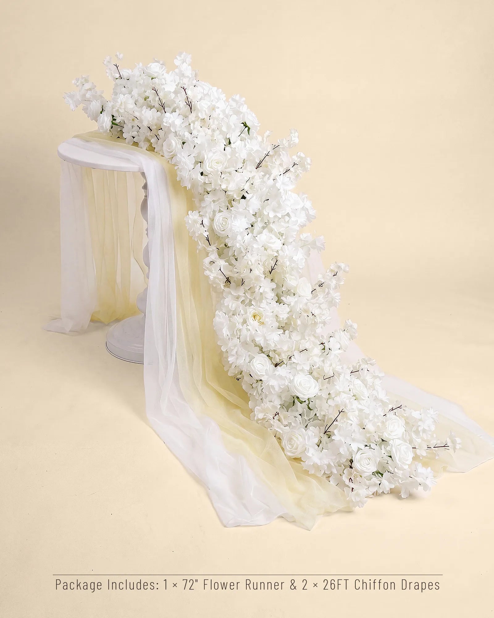 Uflower 200cm White Rose & Sakura Blossom Flower Row with Drapes MC89001-02